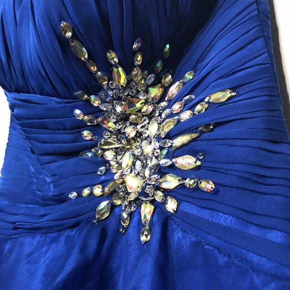 Girl’s Ruched Strapless Royal Blue Gown, May Queen Couture - Picture 4 of 9
